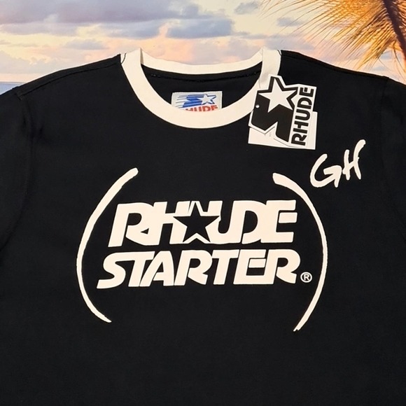 Rhude x Starter Black White Tee Shirt NWT - Picture 2 of 6